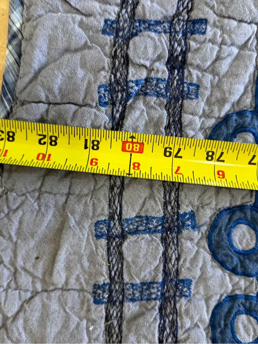 The Company Store CHOO-CHOO TRAINS Blue Red Plaid Chambray Kid Twin Quilt 83x63”